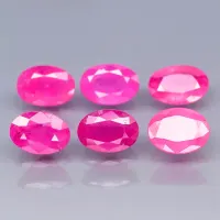 Rubis chauff&eacute; ovale, rouge-rose, 6 pcs, 6 x 4,5 mm - 6 x 4 mm, 3.84 ct