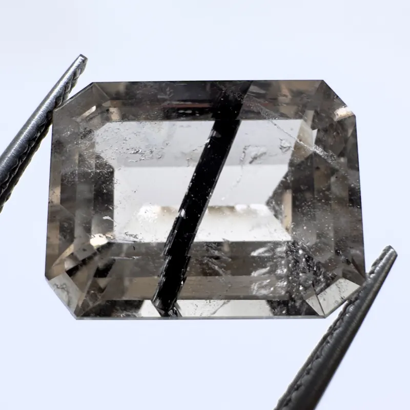Quartz avec inclusions fum&eacute; avec Actinolite noire, 15 x 12 x 9 mm, 12.70 ct