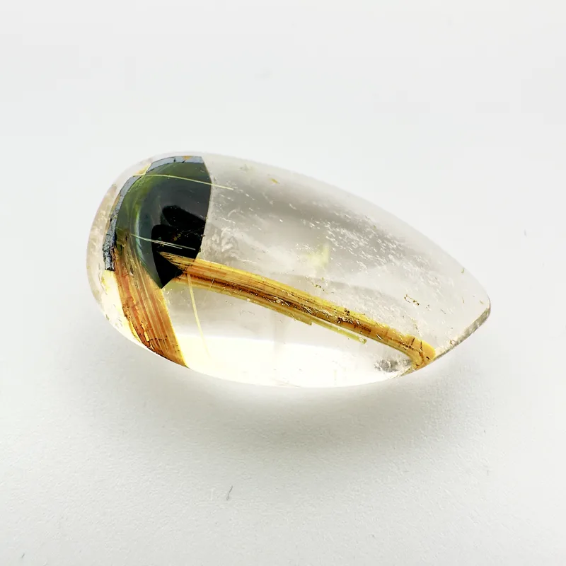 Quarz mit Einschl&uuml;ssen Goldrutil, Tropfenkabochon, Brasilien, 19 x 11 x 7 mm, 12.09 ct