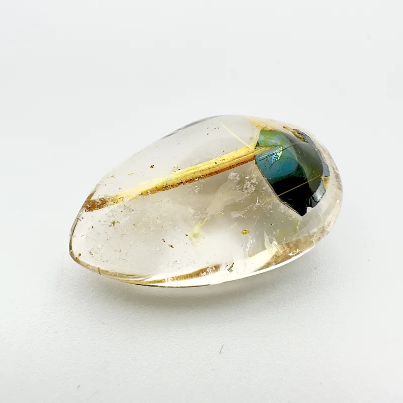 Quarz mit Einschl&uuml;ssen Goldrutil, Tropfenkabochon, Brasilien, 19 x 11 x 7 mm, 12.09 ct