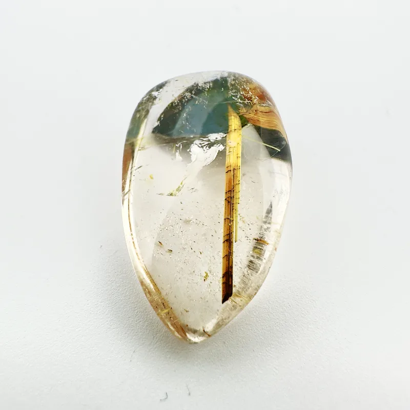 Quarz mit Einschl&uuml;ssen Goldrutil, Tropfenkabochon, Brasilien, 19 x 11 x 7 mm, 12.09 ct