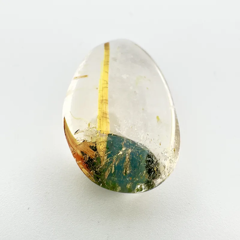 Quarz mit Einschl&uuml;ssen Goldrutil, Tropfenkabochon, Brasilien, 19 x 11 x 7 mm, 12.09 ct