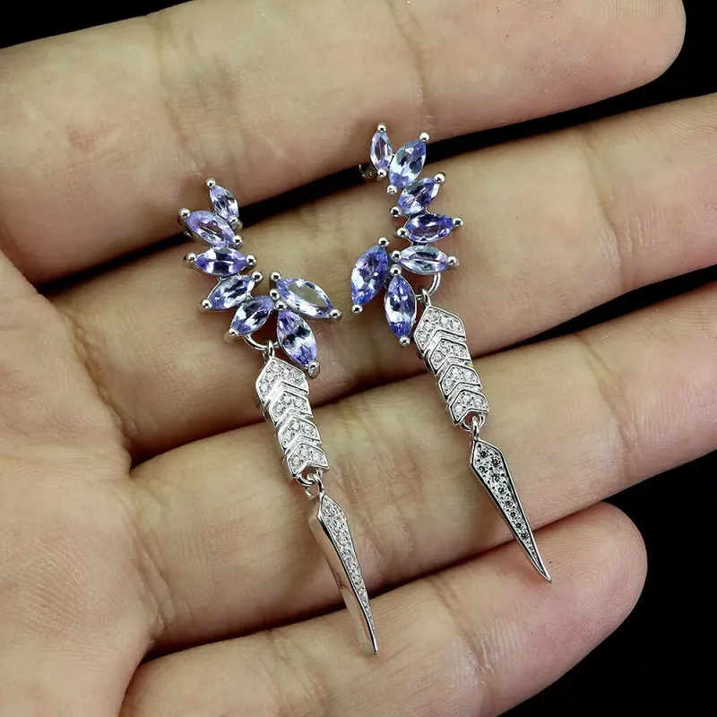 Boucles d'oreilles Tanzanite, Tanzanie, argent 925, taille 7