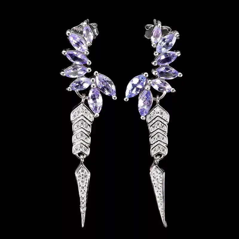 Boucles d'oreilles Tanzanite, Tanzanie, argent 925, taille 7