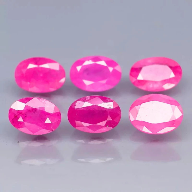 Rubis chauff&eacute; ovale, rouge-rose, 6 pcs, 6 x 4,5 mm - 6 x 4 mm, 3.84 ct