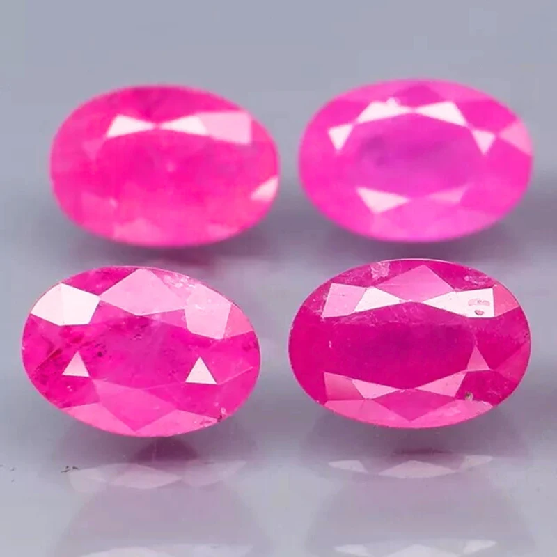 Rubis chauff&eacute; ovale, rouge-rose, 6 pcs, 6 x 4,5 mm - 6 x 4 mm, 3.84 ct