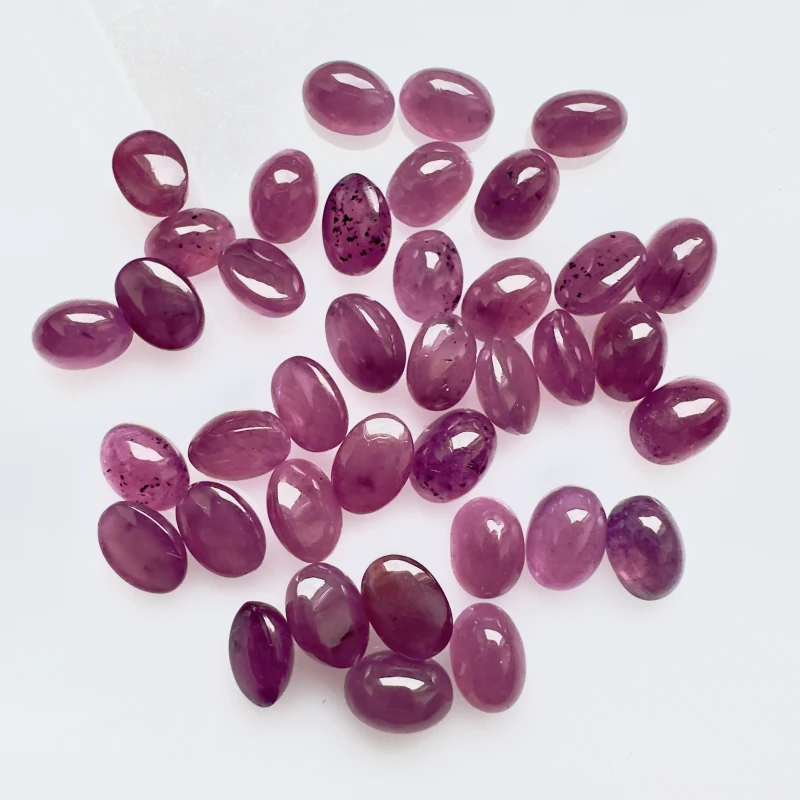 Rubin unbehandelt ros&eacute;-rot, oval, Cabochon, Myanmar, 7 x 5 mm, ~1.40 ct