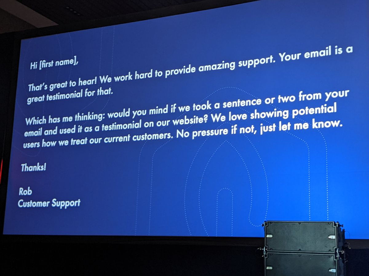 An email asking for testimonials