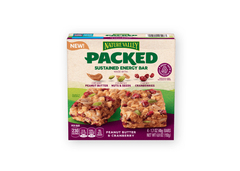 A box of Nature Valley Packed Sustained Energy Bars