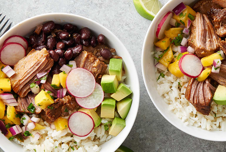 2 Slow-Cooker Pork Rice Bowls with Mango Salsa