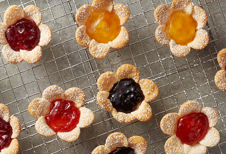 image of mini cream cheese jam flower tarts