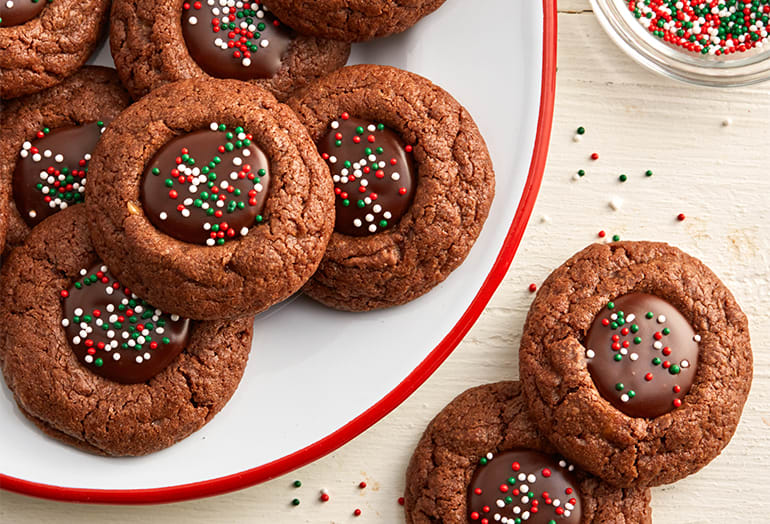 Chocolate-Toffee Thumbprint Cookies