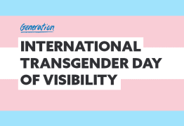 Trans Day of Visibility Graphic with the Trans Rights Flag overlayed with 