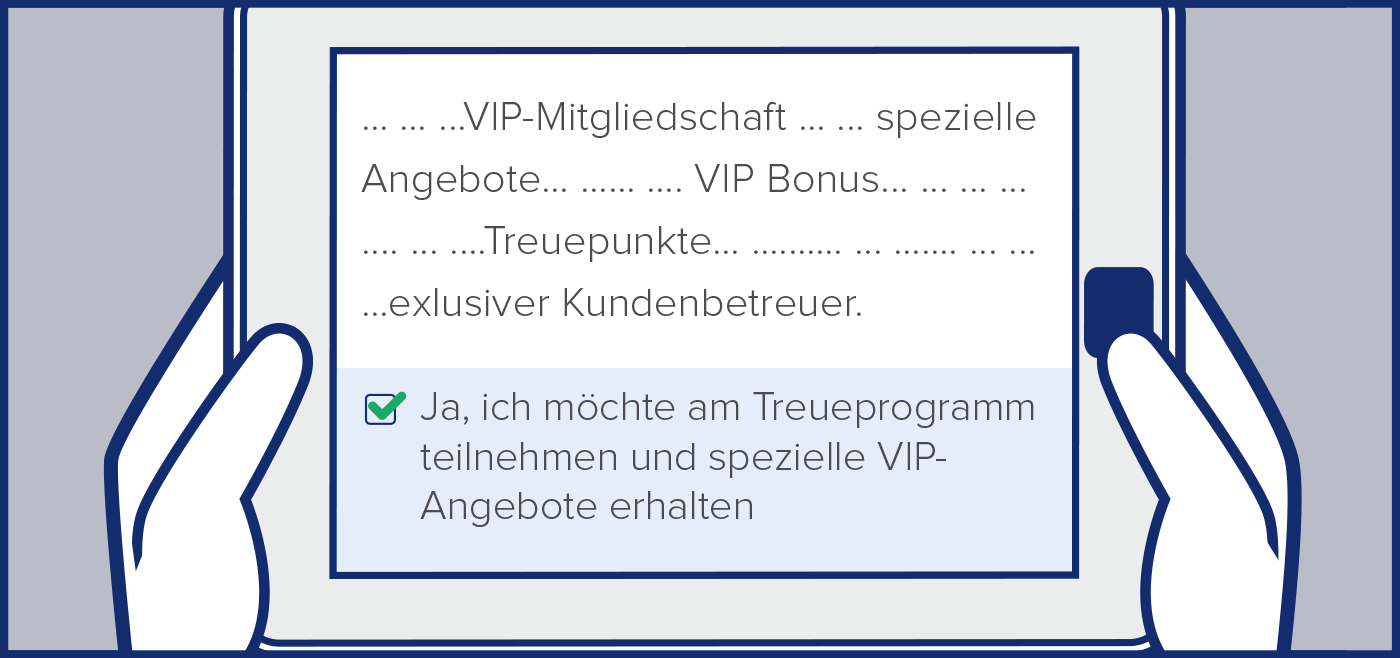 Bildschirm mit Text zur Bestaetigung der Teilnahme am VIP-Programm