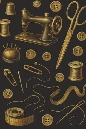 Elegant Gold Sewing Tools  Premium Sewing Notebook: A stylish, high-end notebook featuring golden vintage sewing illustrations  perfect for journaling, sketching, or sewing project plans., by T Larkin