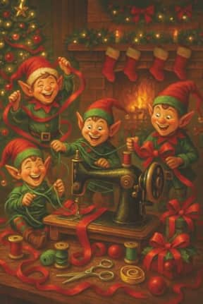 Christmas Elves Sewing Journal  Festive Notebook for Quilters and Sewists: A festive lined notebook with cheeky sewing elves, for holiday notes, gift lists, and creative sewing plans, by T Larkin