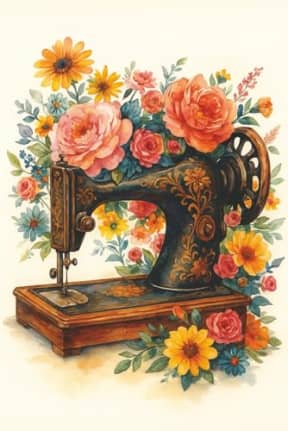 Vintage Floral Sewing Machine  A Beautiful Notebook for Creative Stitchers: A charming notebook design featuring an antique sewing machine surrounded ... patterns, project notes, and inspiration., by T Larkin