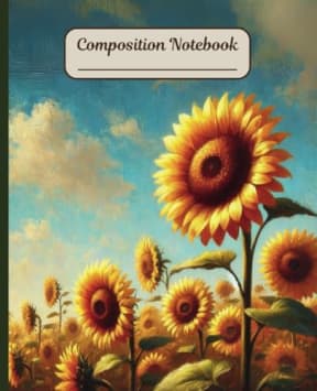 Floral Composition Notebook for Women: Sunflowers Design and 110 College Ruled Pages, by Purple Moon Publishing