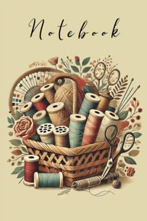 Vintage Sewing Basket 120 Page Lined Notebook - Sewing Journal - Gift for sewists - Ideas notepad, by T Larkin