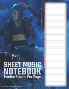 Blank Sheet Music (12/0) - Drums: 160 Pages, Double-Sided, (8.5x11), Cream Paper, Soft Cover, by David Marlowe | My Next Notebook