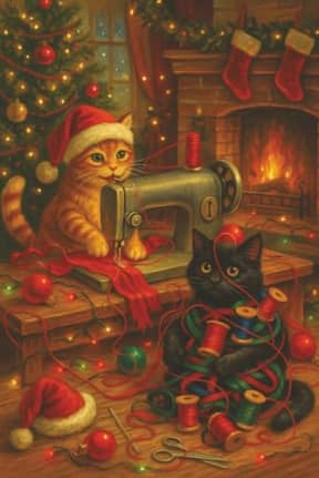 Fun Cats at Christmas Sewing Journal -120 page lined Notebook Gift for Quilters and Sewists: A festive sewing-themed notebook with playful cats, perfect for holiday projects and creative journaling, by T Larkin