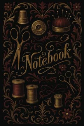 Gold and Red Sewing Elements  120 Page Lined Notebook: An elegant, richly detailed sewing-themed notebook - Perfect for capturing creative ideas, project notes, or sewing plans., by T Larkin
