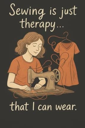 Sewing Is Just Therapy That I Can Wear - Funny Sewing Journal for Quilters and Sewing Lovers: A quirky sewing notebook to jot projects, fabric plans, and stitching notes, by T Larkin