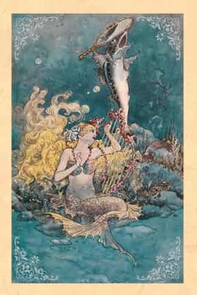 Vintage Mermaid with Fish & Mirror Illustration Blank Notebook Journal Lined, by Amanda Nevius