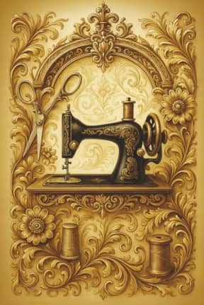 Golden Scrollwork Sewing Machine  Elegant Lined Notebook: A luxurious vintage-style notebook for sewing lovers, inspired by ornate craftsmanship and timeless design., by T Larkin