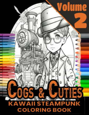 Cogs and Cuties - A Kawaii Steampunk Coloring Book (Volume 2): Cute Japanese style, Steam Punk Kawaii Anime art, For adults & teens, by Tammar's Designs