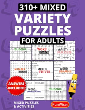 Variety Puzzles Activity Book for Adults - A Collection of 310+ Mixed Puzzles for Adults, Teens: Puzzles for Brain Health - Word Search, Sudoku, ... Connections Puzzles, Number Search and More!, by FunWiser