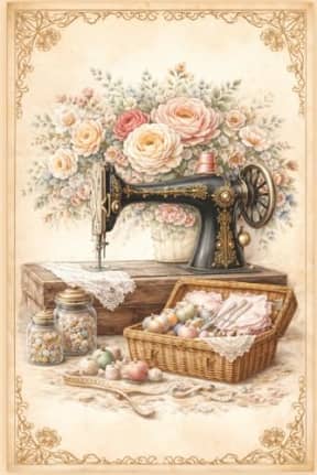 Vintage Floral Sewing Machine Journal for Quilters and Dressmakers Project Planner Notebook: Elegant Sewing Notebook with Roses and Antique Machine Design, by T Larkin