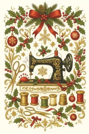 Vintage Sewing Machine Christmas Journal - 120 Page Lined Notebook Gift for Quilters and Sewists: A festive vintage-style sewing notebook decorated with holly, ribbons, and holiday charm, by T Larkin