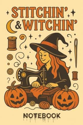 Stitchin & Witchin: Spooky Cute Halloween Notebook for Sewists and Quilters: Charming vintage-style Halloween notebook with jack-o-lanterns, thread spools, and magical stitching fun, by T Larkin