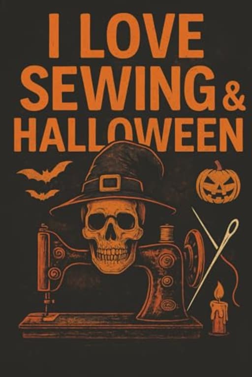 Halloween and Sewing themed 120 page lined notebook.: A sewing journal for autumn projects and haunted creativity., by T Larkin