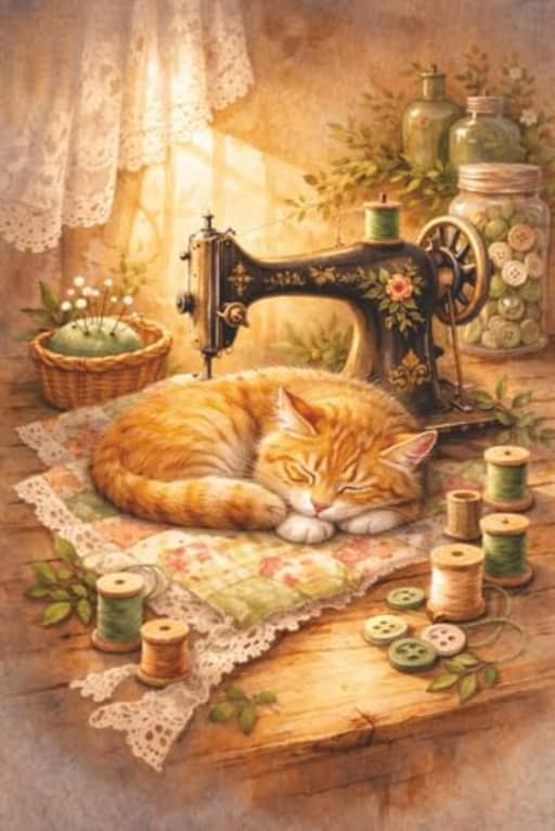 Vintage Sewing Journal Sleeping Ginger Cat Notebook gift for Makers and Quilters: Warm antique machine artwork with peaceful orange cat design for ... pattern ideas and creative organisation, by T Larkin