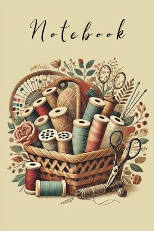 Vintage Sewing Basket 120 Page Lined Notebook - Sewing Journal - Gift for sewists - Ideas notepad, by T Larkin