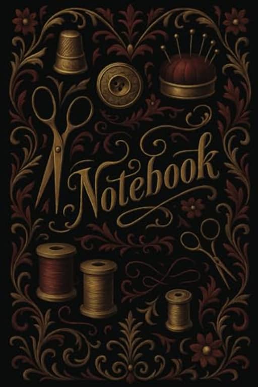 Gold and Red Sewing Elements  120 Page Lined Notebook: An elegant, richly detailed sewing-themed notebook - Perfect for capturing creative ideas, project notes, or sewing plans., by T Larkin