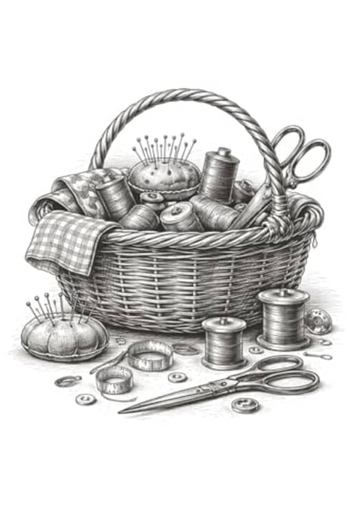 Vintage Hand Drawn sewing basket - 120 page lined Notebook: A Classic Sewing Journal for Quilters, Dressmakers, and Creative Makers, by T Larkin
