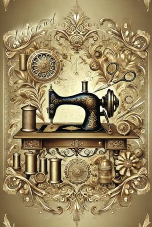 Golden Stitches: A Luxurious Sewing 120 page lined Notebook - Sewing Journal - Ideas book - diary, by T Larkin
