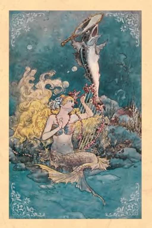 Vintage Mermaid with Fish & Mirror Illustration Blank Notebook Journal Lined, by Amanda Nevius