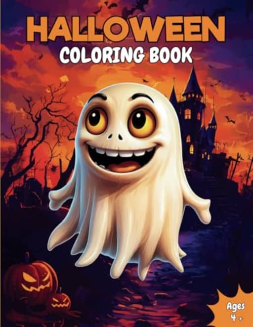 Halloween Coloring Book: Spooky, Silly Illustrations of Pumpkins, Treats, Witches, Owls, Ghosts, Candy, Cats, Haunted Houses, Zombies, Mummies, ... and more (Perfect Gift for Kids Ages 4 Plus), by Paper Piranha Publishing