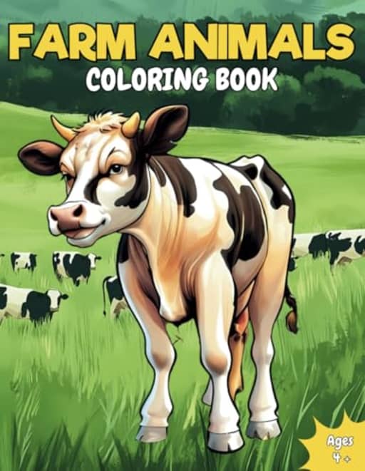 Farm Animals Coloring Book: Fun Designs of Barnyard Life with Cows, Horses, Chickens, Pigs , Ducks, Goats and more for Kids Ages 4 Plus, by Paper Piranha Publishing