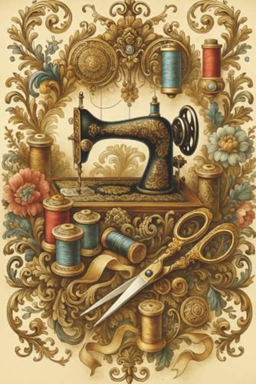 Baroque Sewing Notebook  Vintage Elegance for Stitch Lovers: A beautifully ornate notebook inspired by antique sewing machines, gilded threads, and timeless craftsmanship., by T Larkin