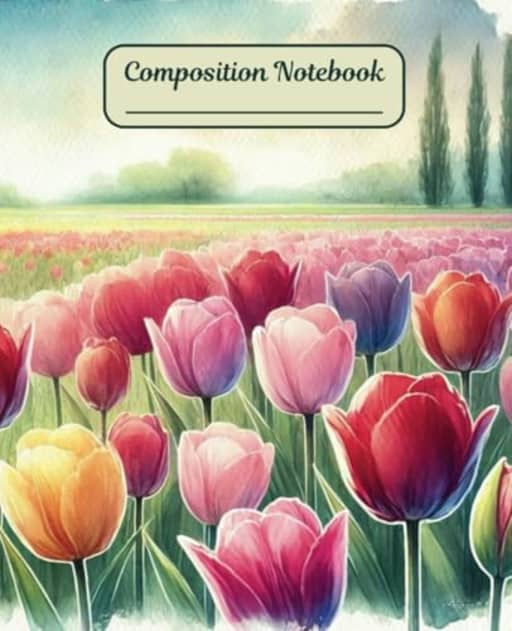 Floral Composition Notebook for Women: Tulips Design and 110 College Ruled Pages, by Purple Moon Publishing