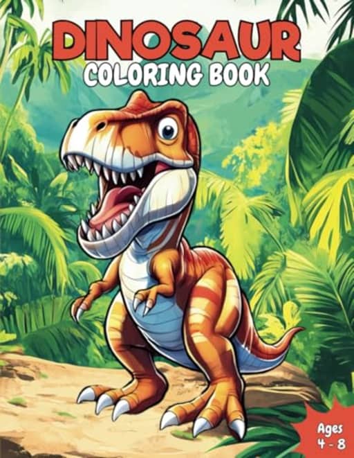 Dinosaur Coloring Book: Roar and explore 50 brilliant designs for kids to color in, a prehistoric adventure for kids ages 5 - 10, ideal gift for a budding paleontologist, by Paper Piranha Publishing