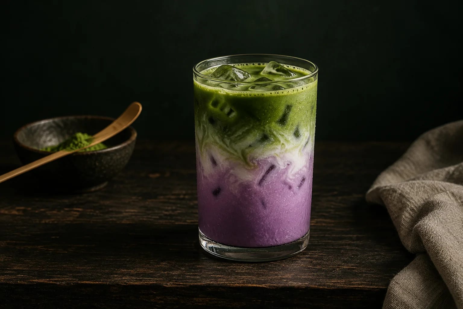 Ube matcha latte glacé