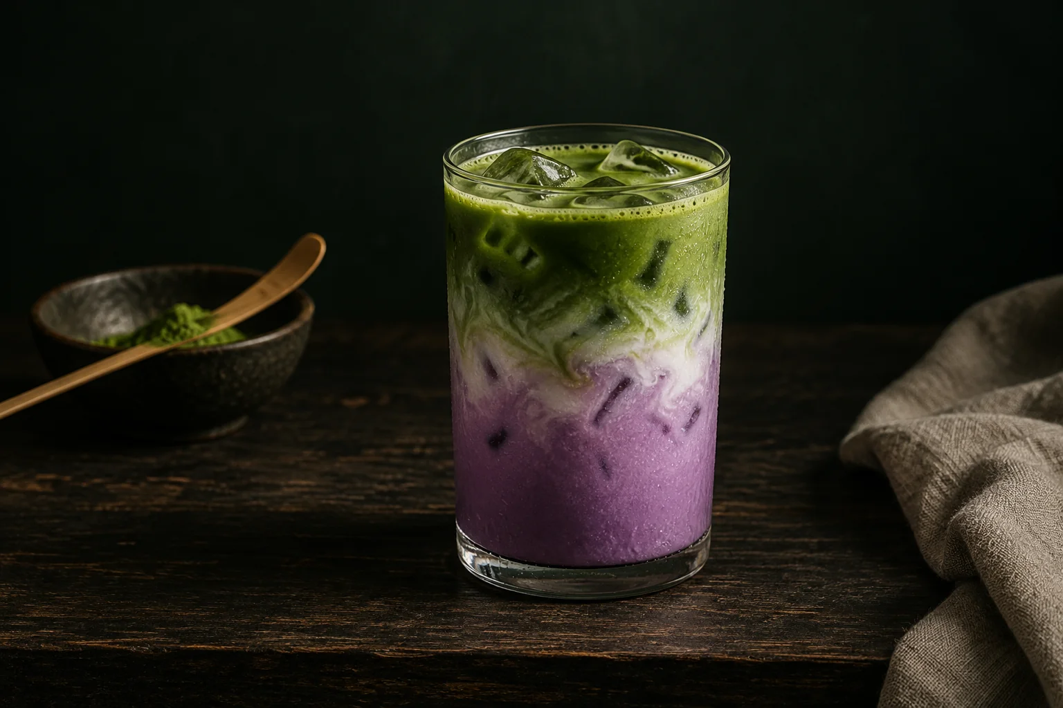 Ube matcha latte glacé