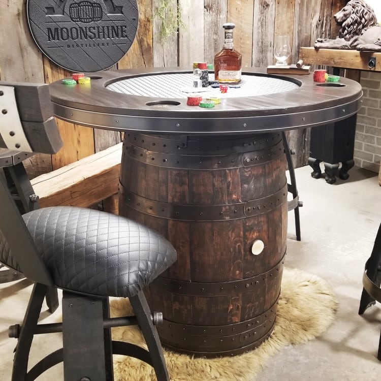 Hand-Crafted Bourbon Barrel Poker Table