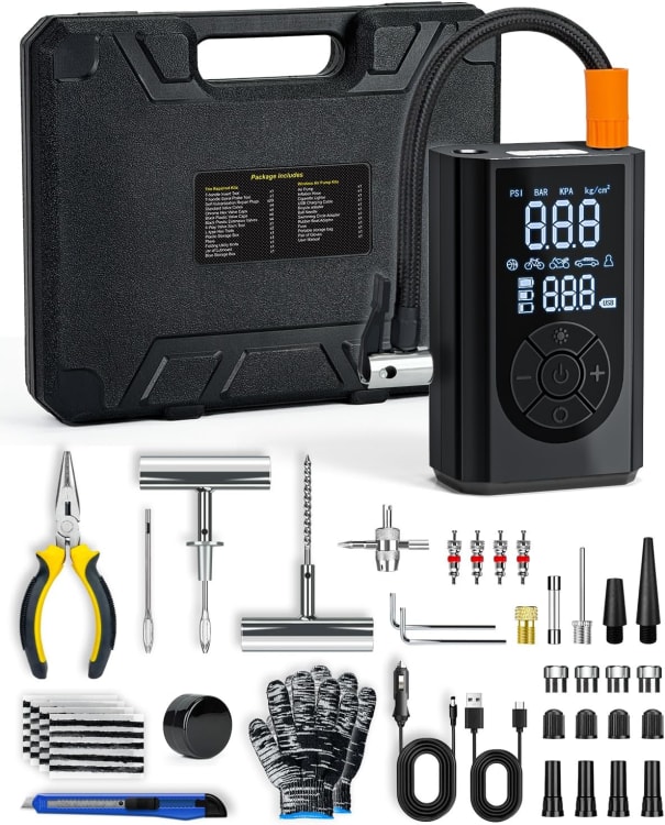 Tire Inflator and Repair Kit